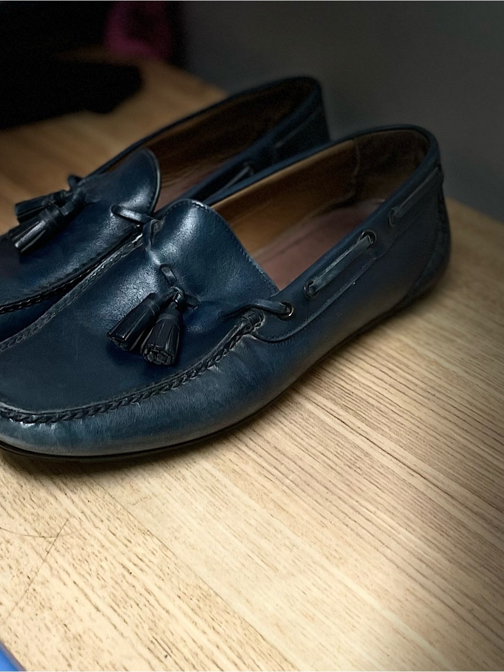 Salvatore Ferragamo Navy Blue Leather Tassel Loafers